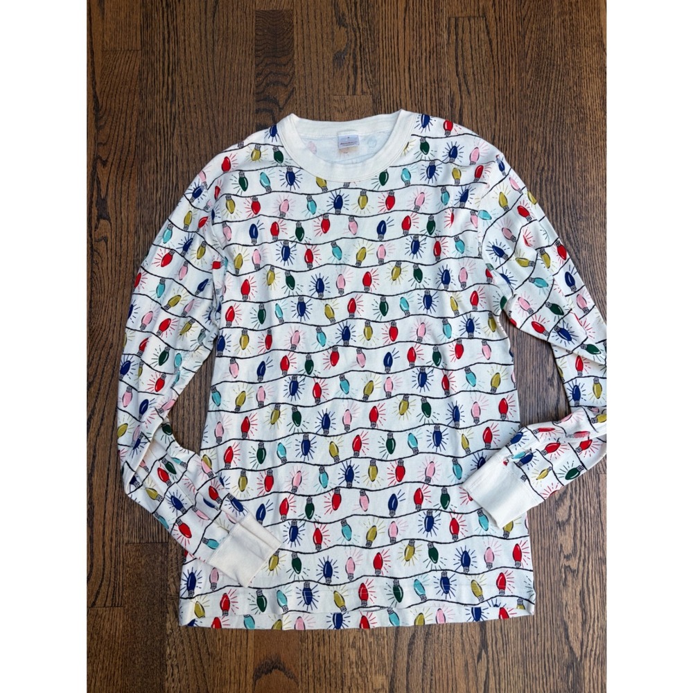 Hanna Andersson Christmas Light Pajama Shirt Mens M Cream Organic Cotton Holiday